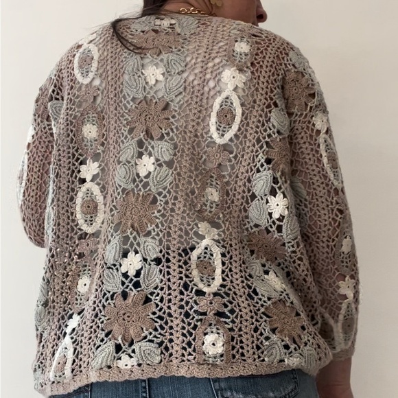 Vintage 90s Hand Knit Shenanigans Knit Crochet 3/4 Length Sleeve Sweater Size M - Picture 3 of 3